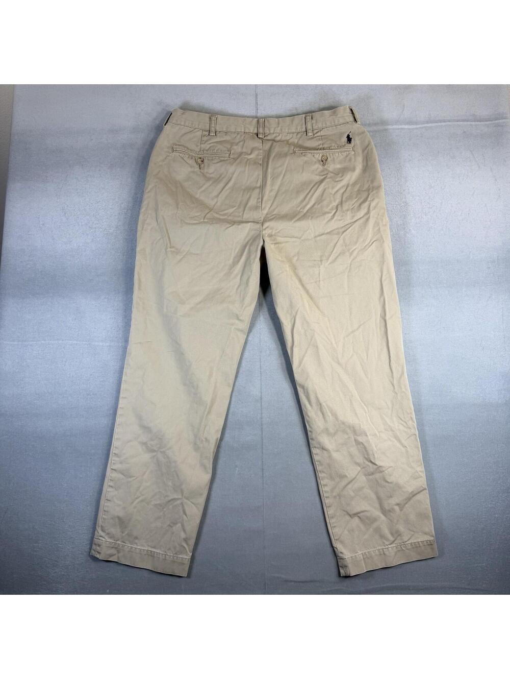 Vintage Polo Ralph Lauren Ethan Chino Pants Mens 36x32 Beige Pleated Classic - Picture 3 of 8